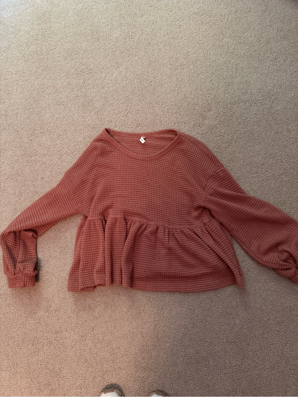 Wishlist Waffle Knit Peplum Sweatshirt - Rust